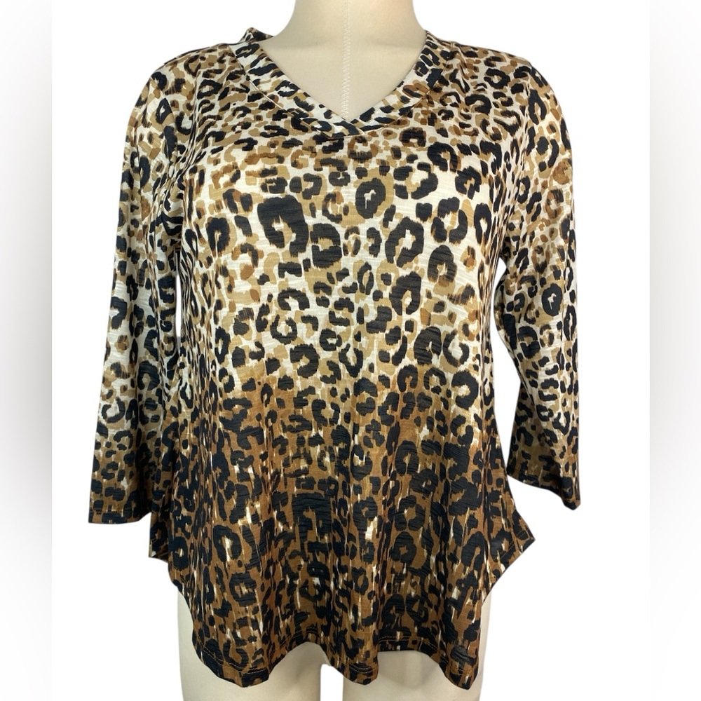 Ruby Rd. Leopard Print V-Neck Women's Top Petite Small